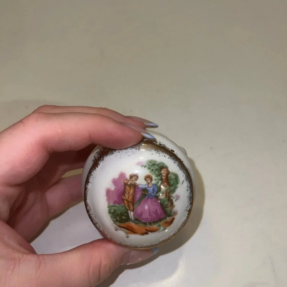Ceramic Hand Painted Courting Couple Trinket Box